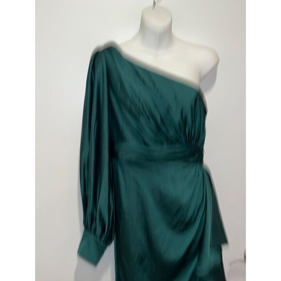 LEENA For Mac Duggal Emerald One-Shoulder Satin Ruffle Cocktail Dress Size 6 Wom - Picture 3 of 9